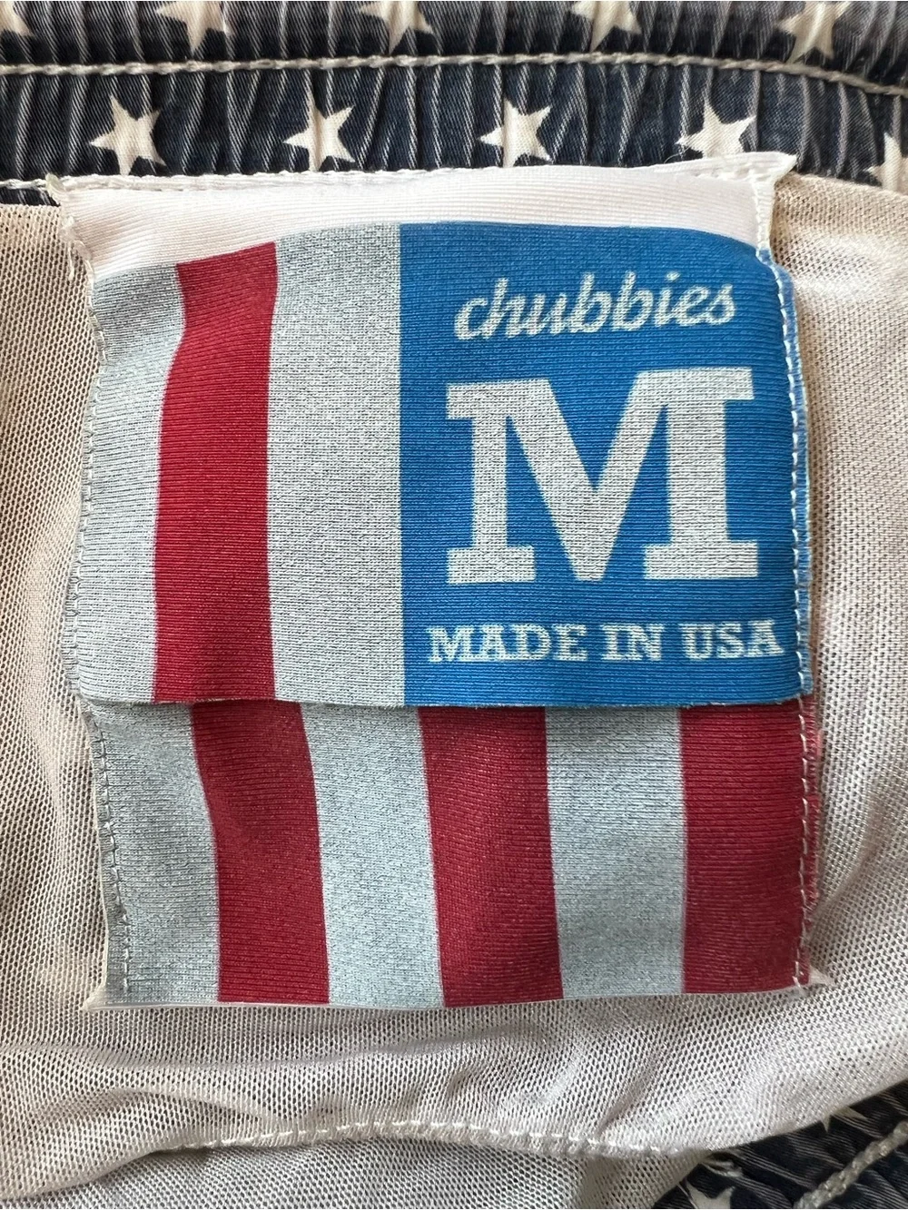 Chubbies Men Medium Blue Star Print Swim Trunks 5'' Inseam Americana Liner USA